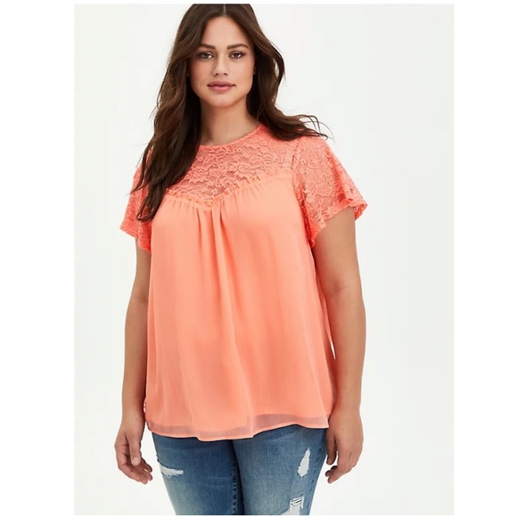 CRINKLE CHIFFON LACE DETAIL BLOUSE - Picture 2 of 5